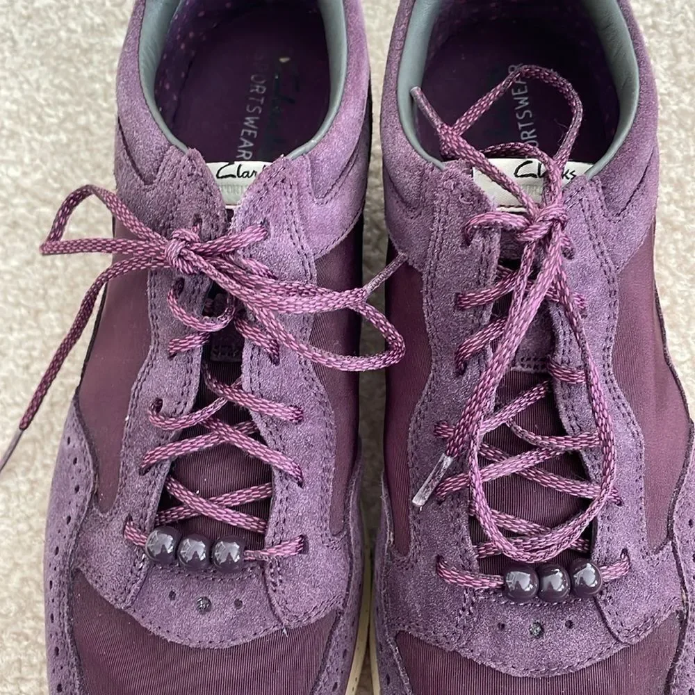 Clarks Sportswear Purple Leather Suede Brogue Sneakers - Women's Size 9.5